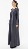 Designed Curve Neck Abaya With Floral Embroidery On Front And Sleeve