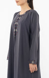 Designed Curve Neck Abaya With Floral Embroidery On Front And Sleeve