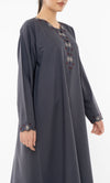 Designed Curve Neck Abaya With Floral Embroidery On Front And Sleeve