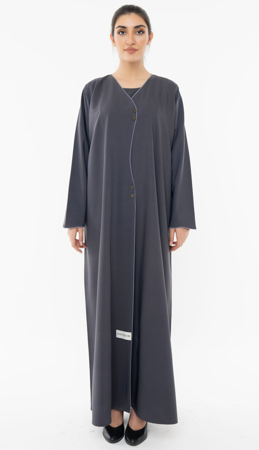 Curve Designed Overlap Abaya With Button Detailing