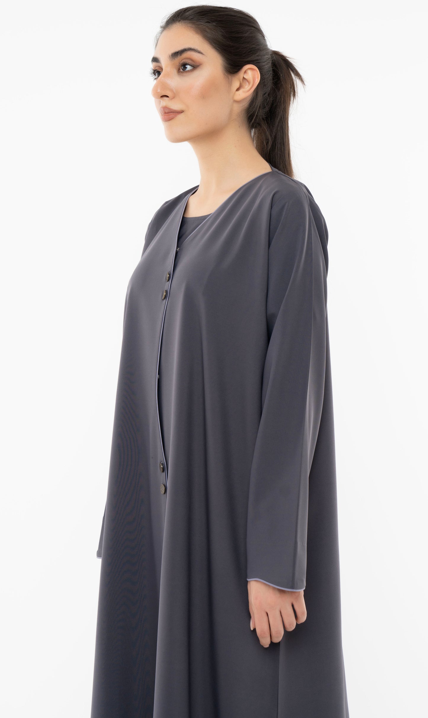 Curve Designed Overlap Abaya With Button Detailing