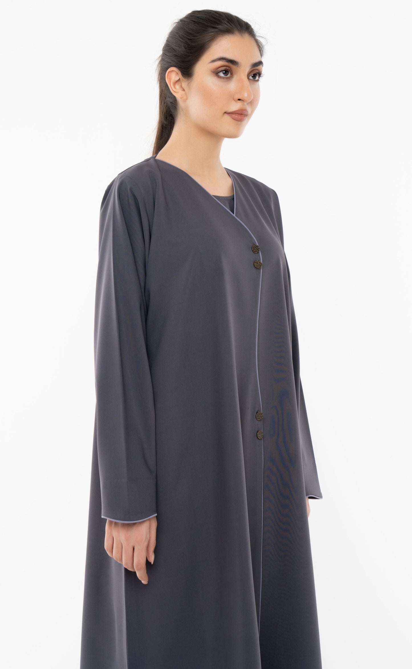 Curve Designed Overlap Abaya With Button Detailing