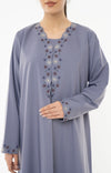 Designed Curve Neck Abaya With Floral Embroidery On Front And Sleeve