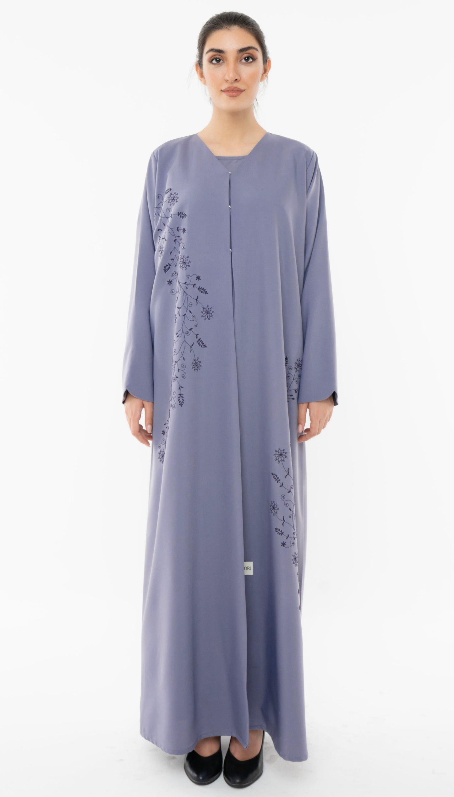 Floral Embroidered Abaya With Simple Bead Embellishments