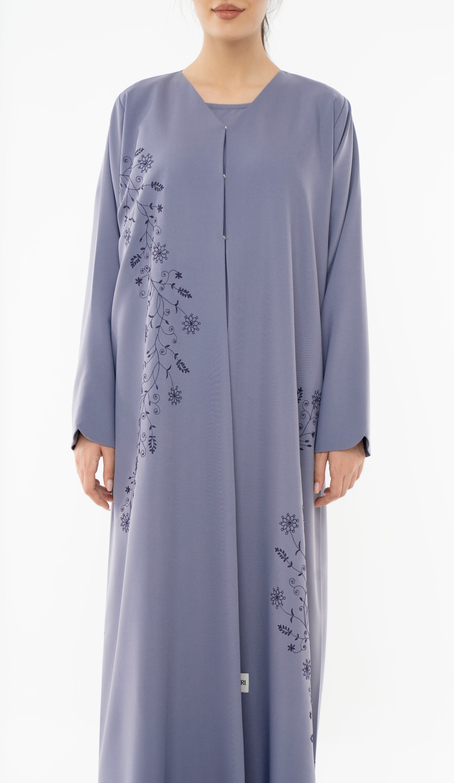 Floral Embroidered Abaya With Simple Bead Embellishments