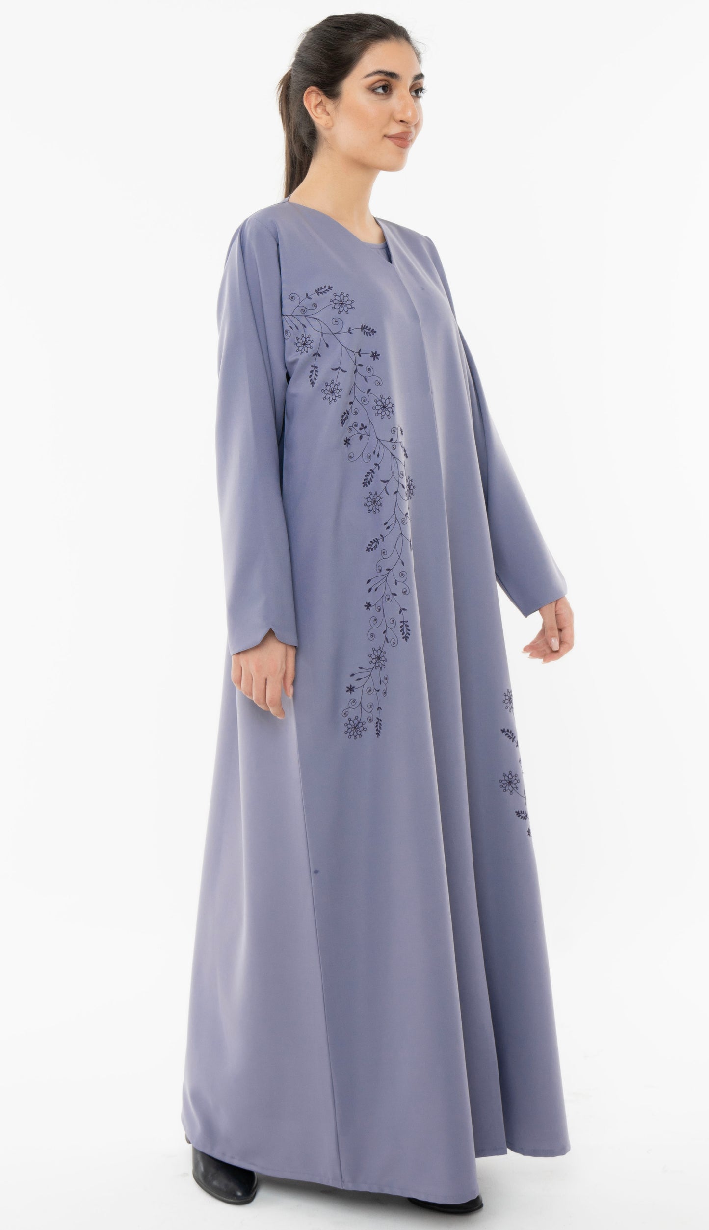 Floral Embroidered Abaya With Simple Bead Embellishments