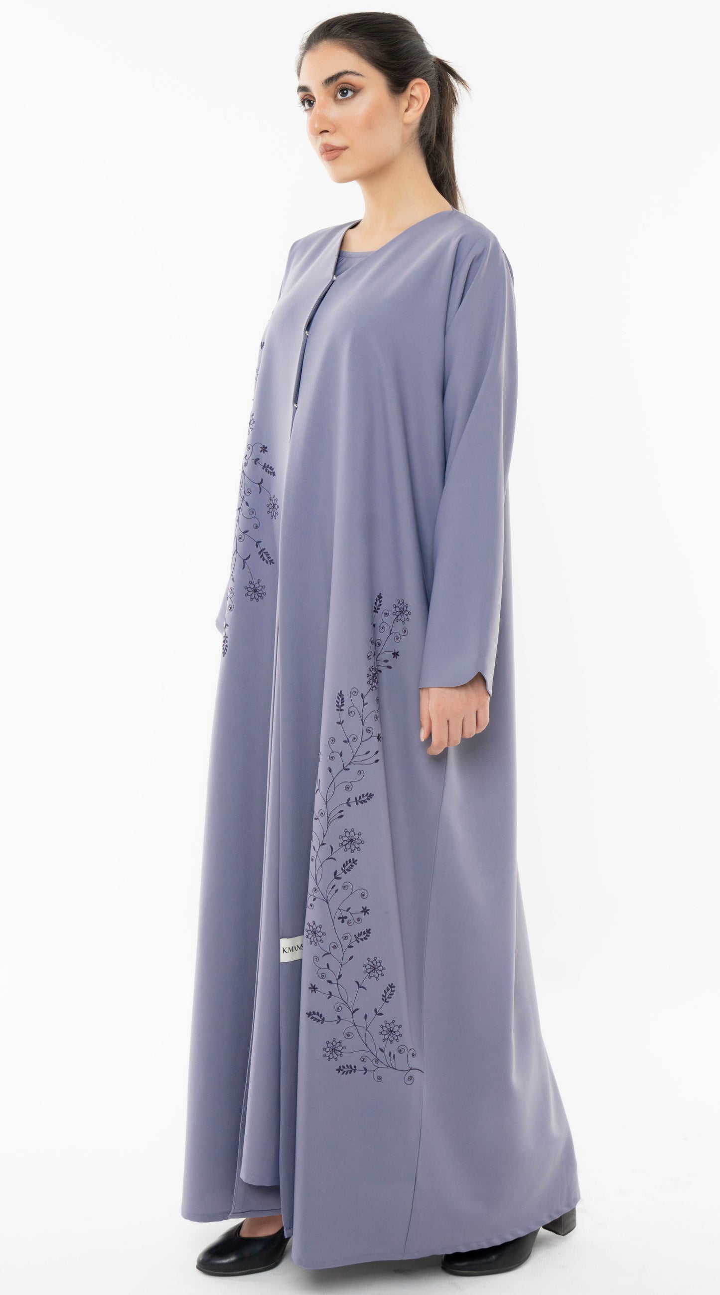 Floral Embroidered Abaya With Simple Bead Embellishments