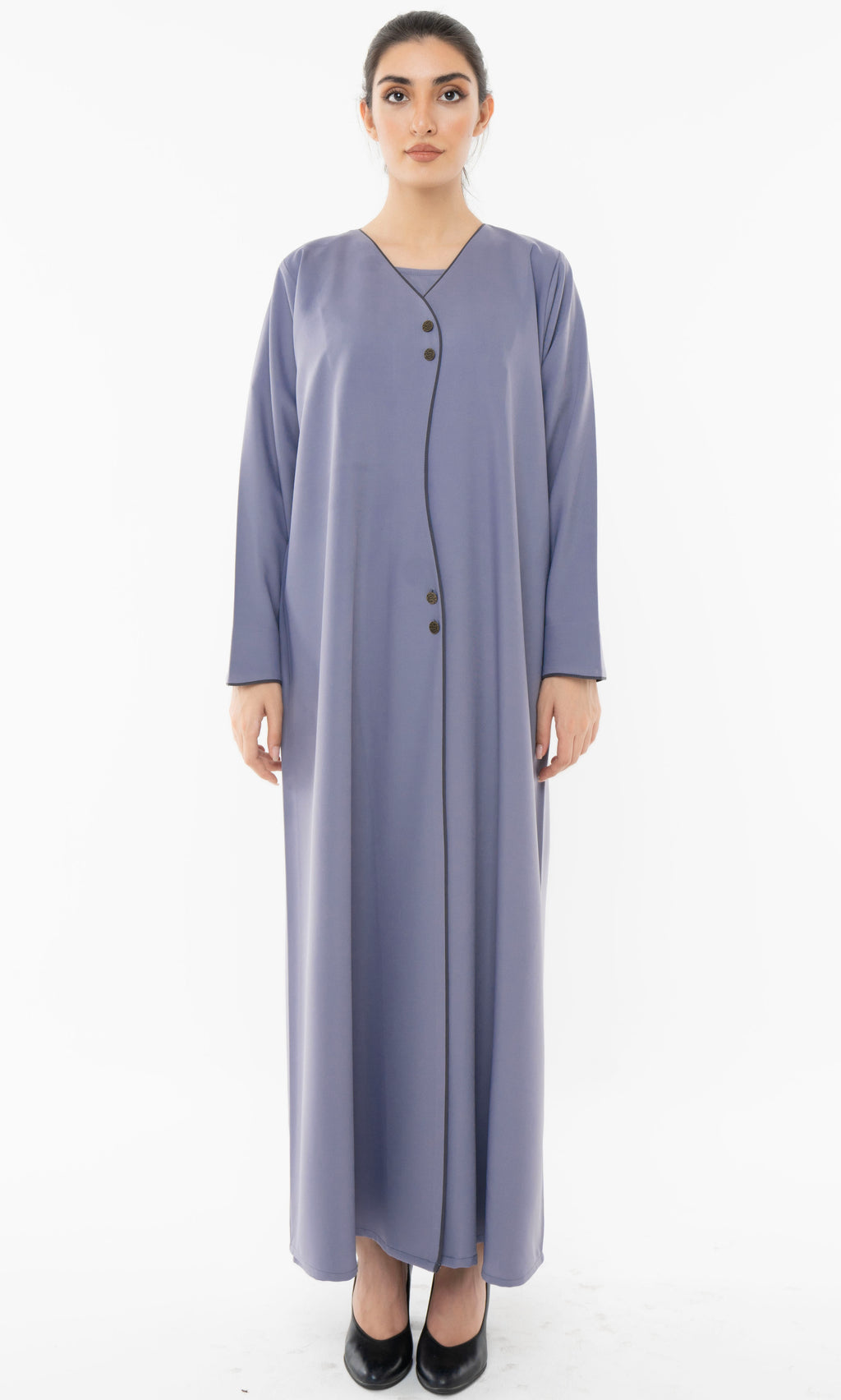 Curve Designed Overlap Abaya With Button Detailing