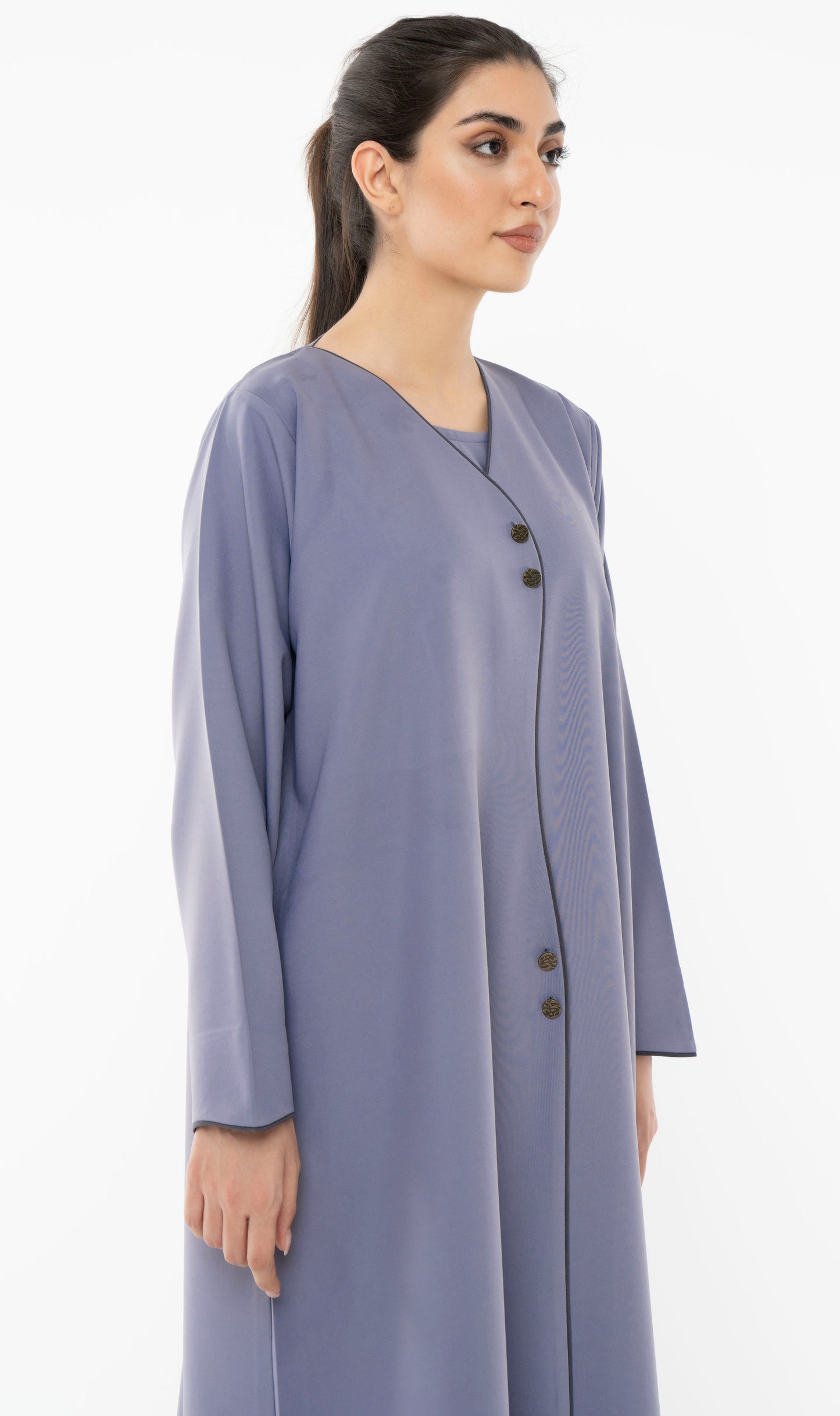 Curve Designed Overlap Abaya With Button Detailing