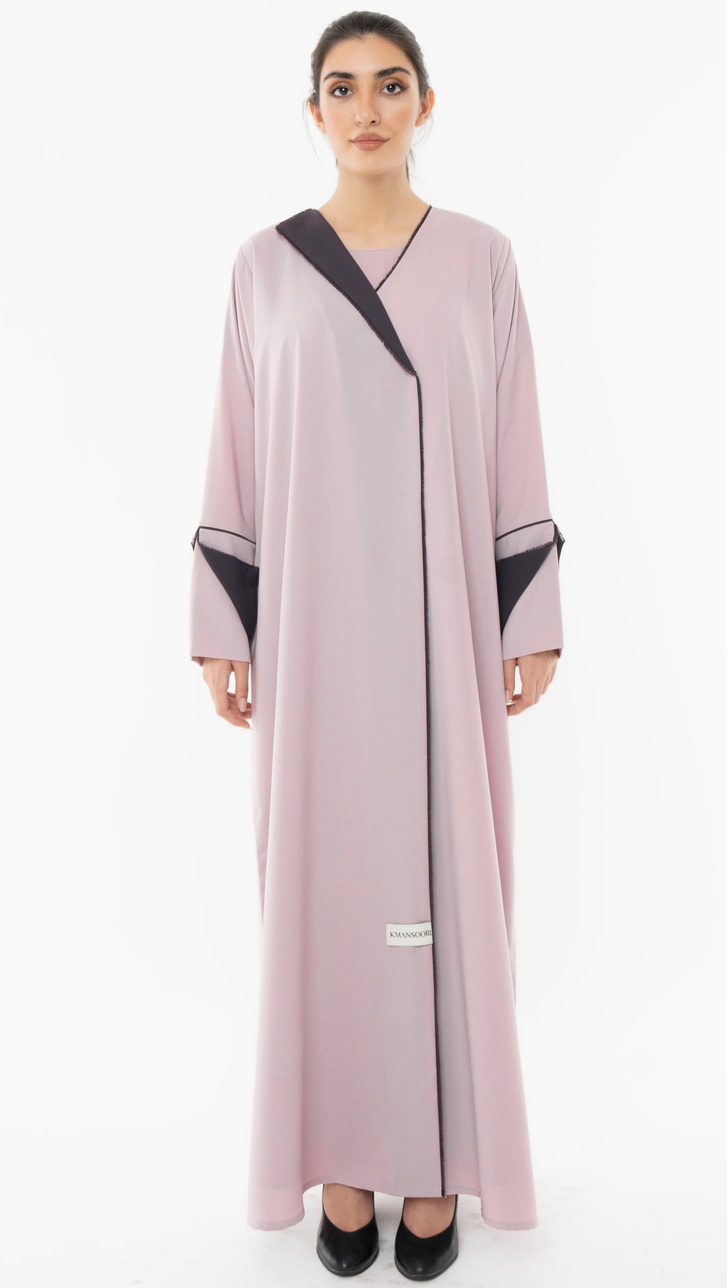 Colorblock Overlap Abaya With One Side Collar And Folded Sleeves