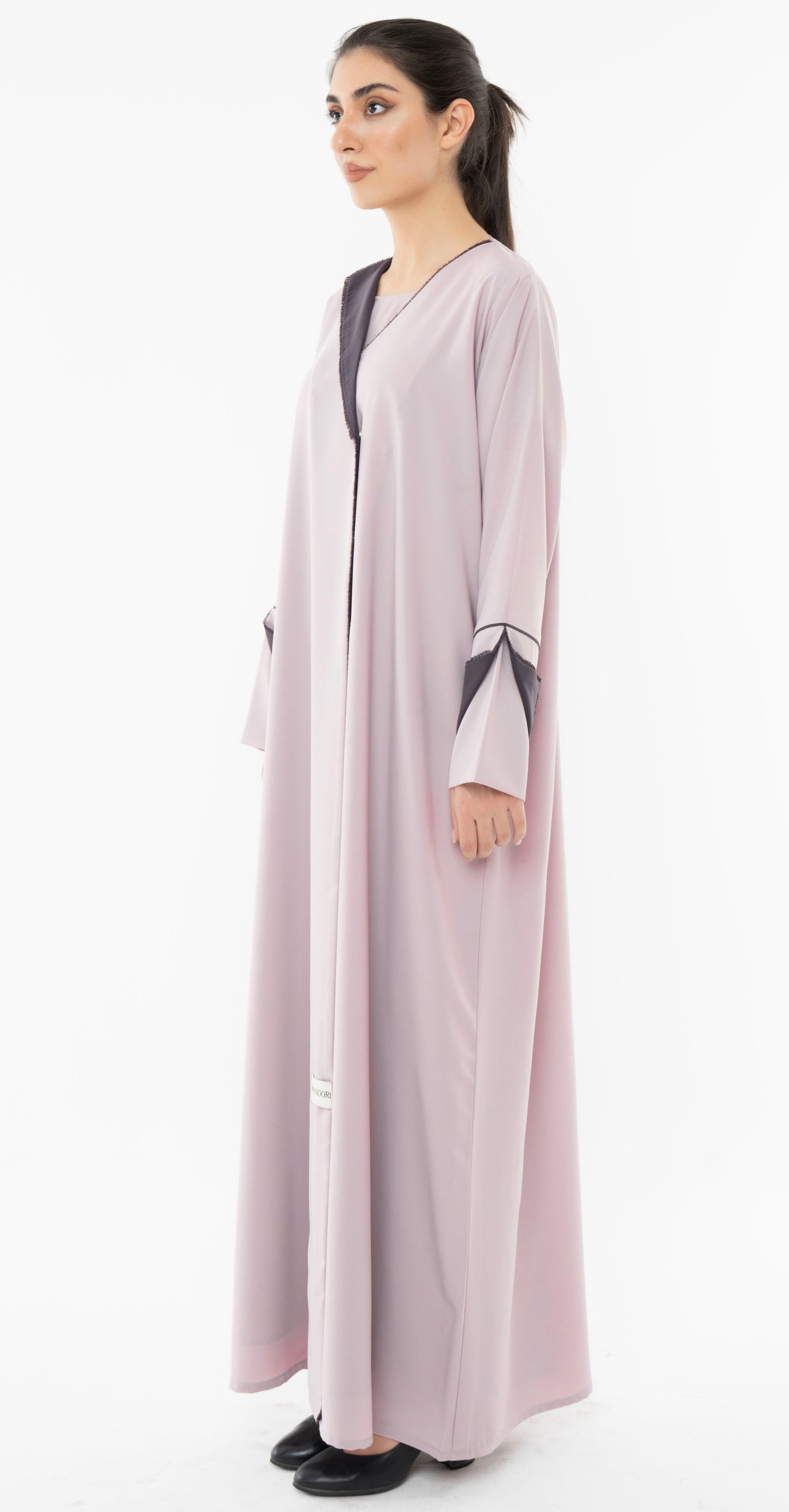 Colorblock Overlap Abaya With One Side Collar And Folded Sleeves