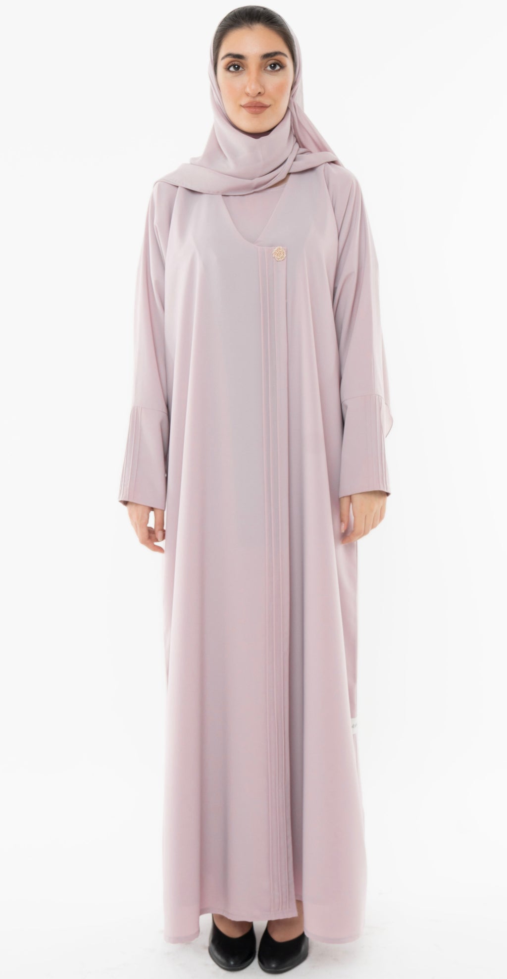 Curve Neck Overlap Abaya With Beautiful Handwork Button