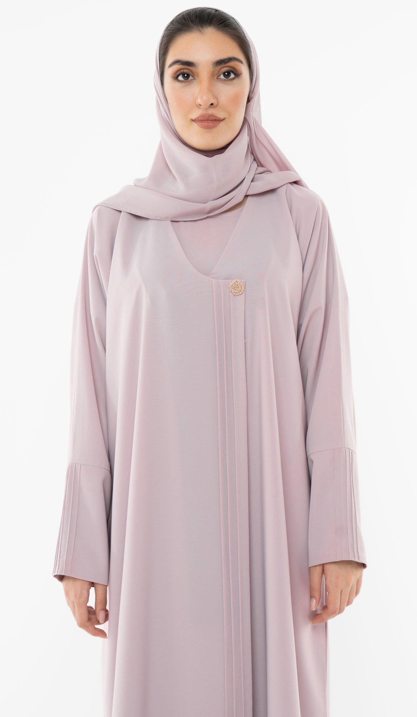 Curve Neck Overlap Abaya With Beautiful Handwork Button