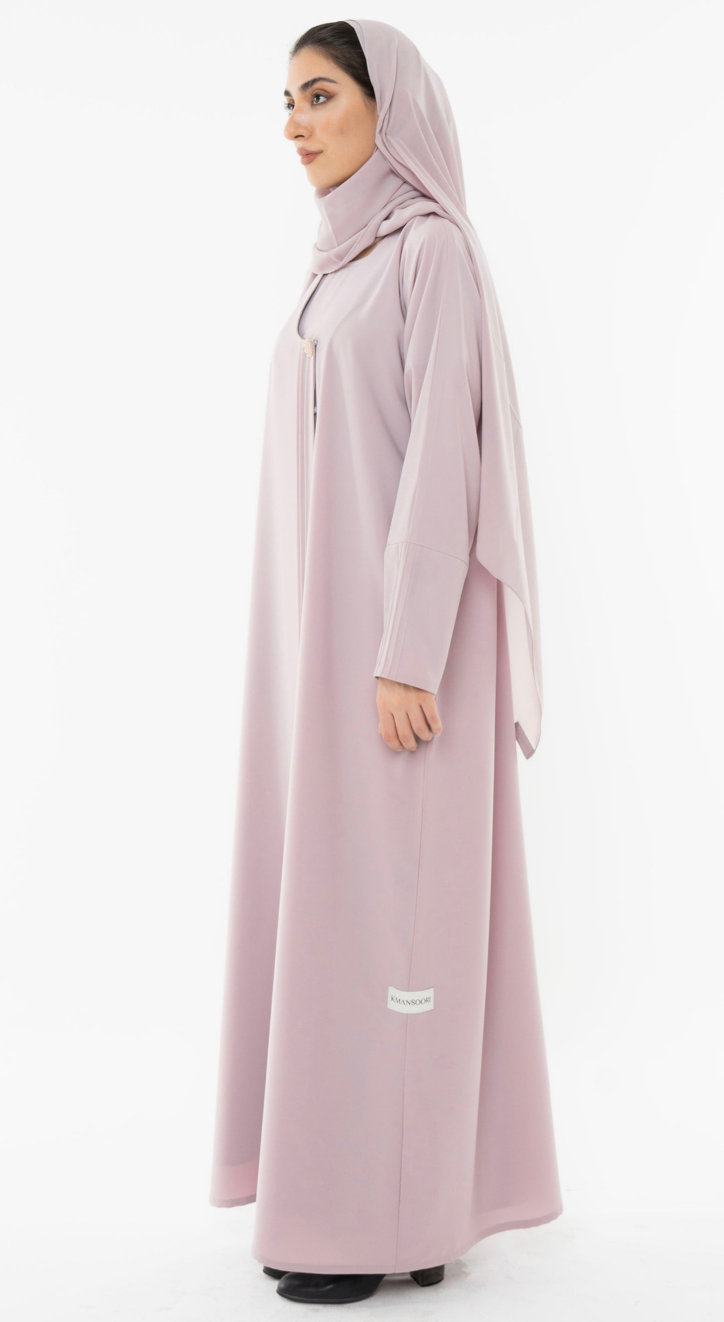 Curve Neck Overlap Abaya With Beautiful Handwork Button