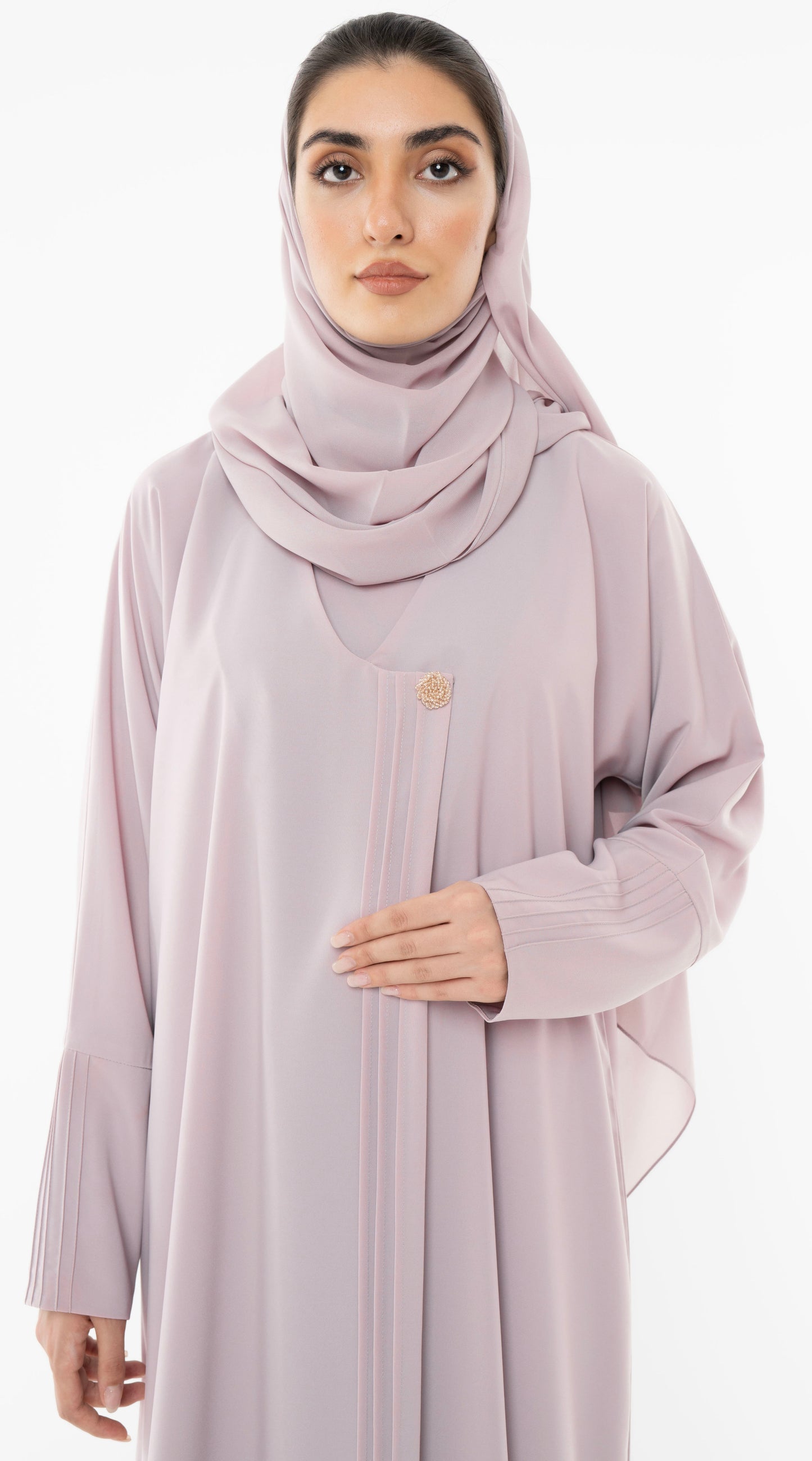 Curve Neck Overlap Abaya With Beautiful Handwork Button