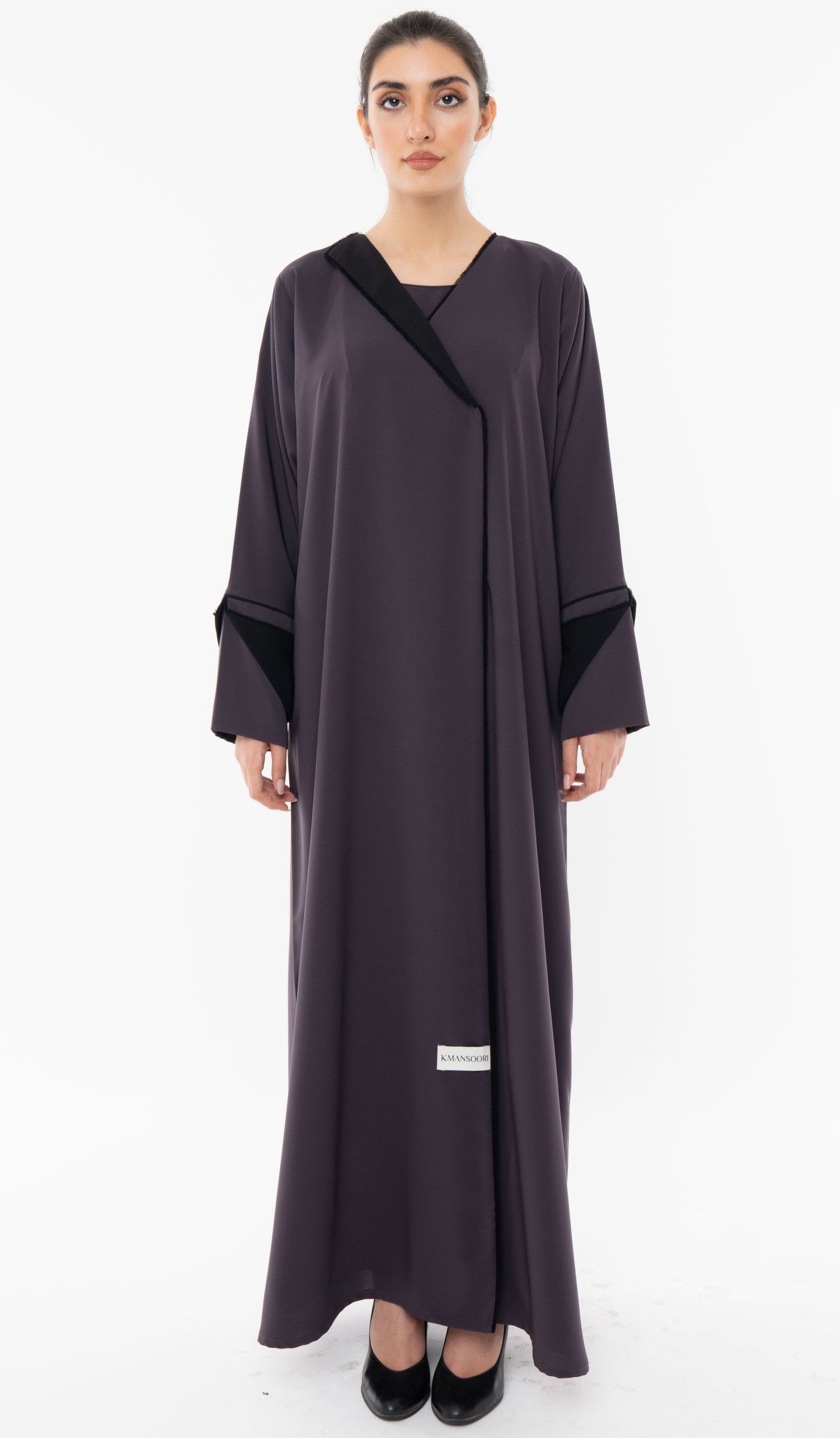 Colorblock Overlap Abaya With One Side Collar And Folded Sleeves