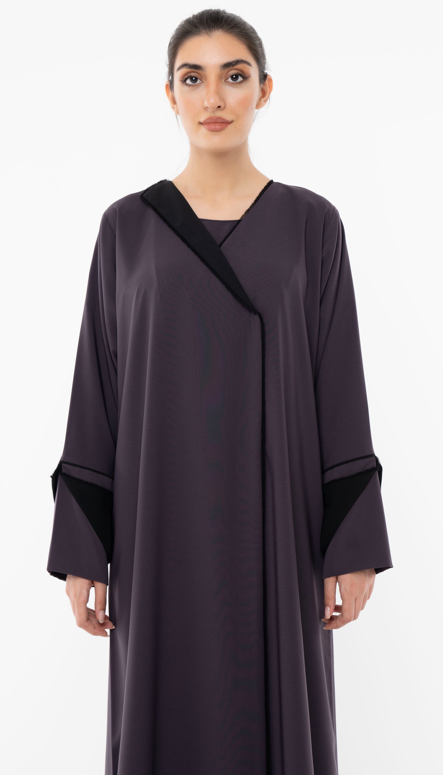 Colorblock Overlap Abaya With One Side Collar And Folded Sleeves