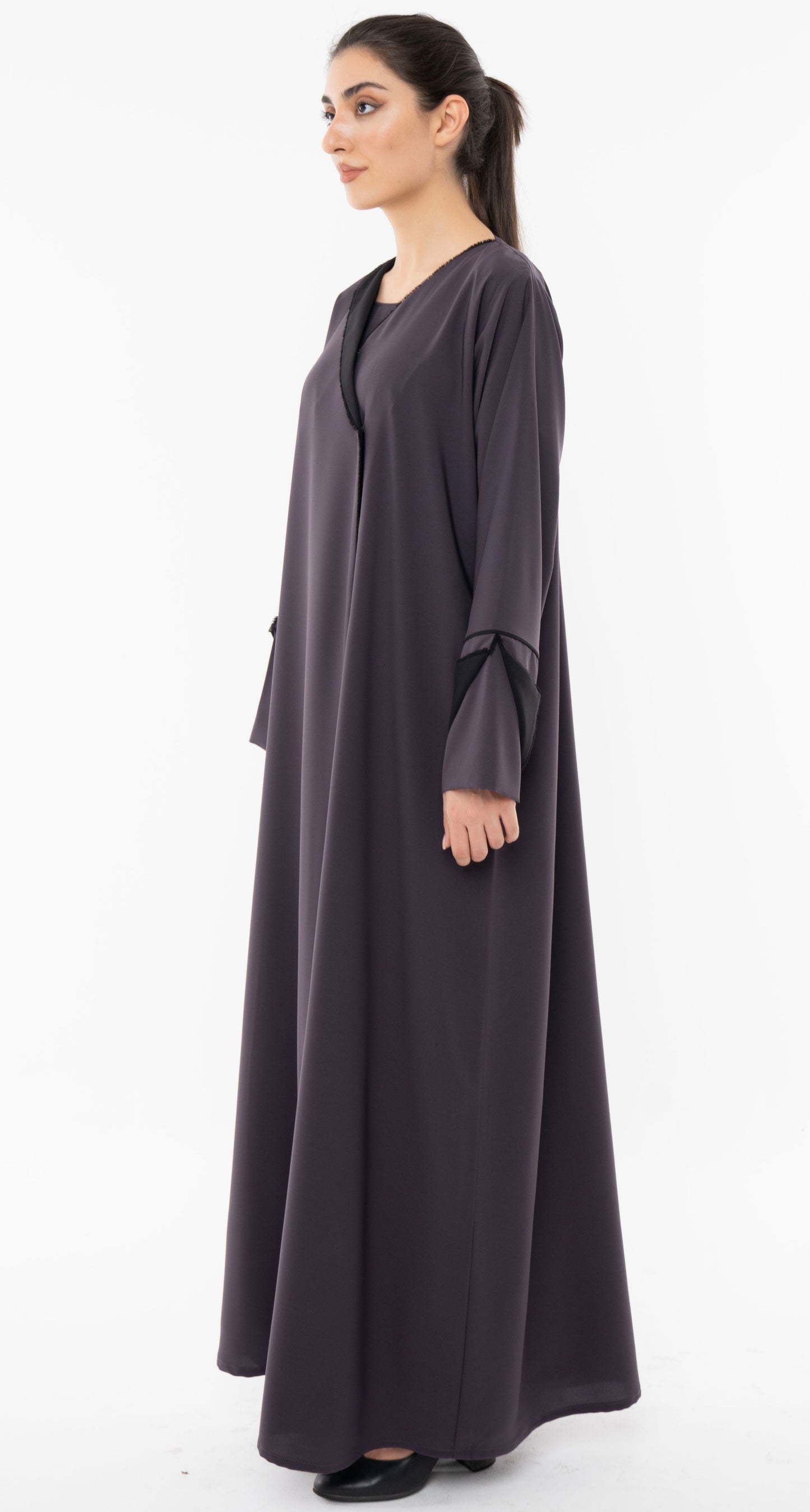 Colorblock Overlap Abaya With One Side Collar And Folded Sleeves