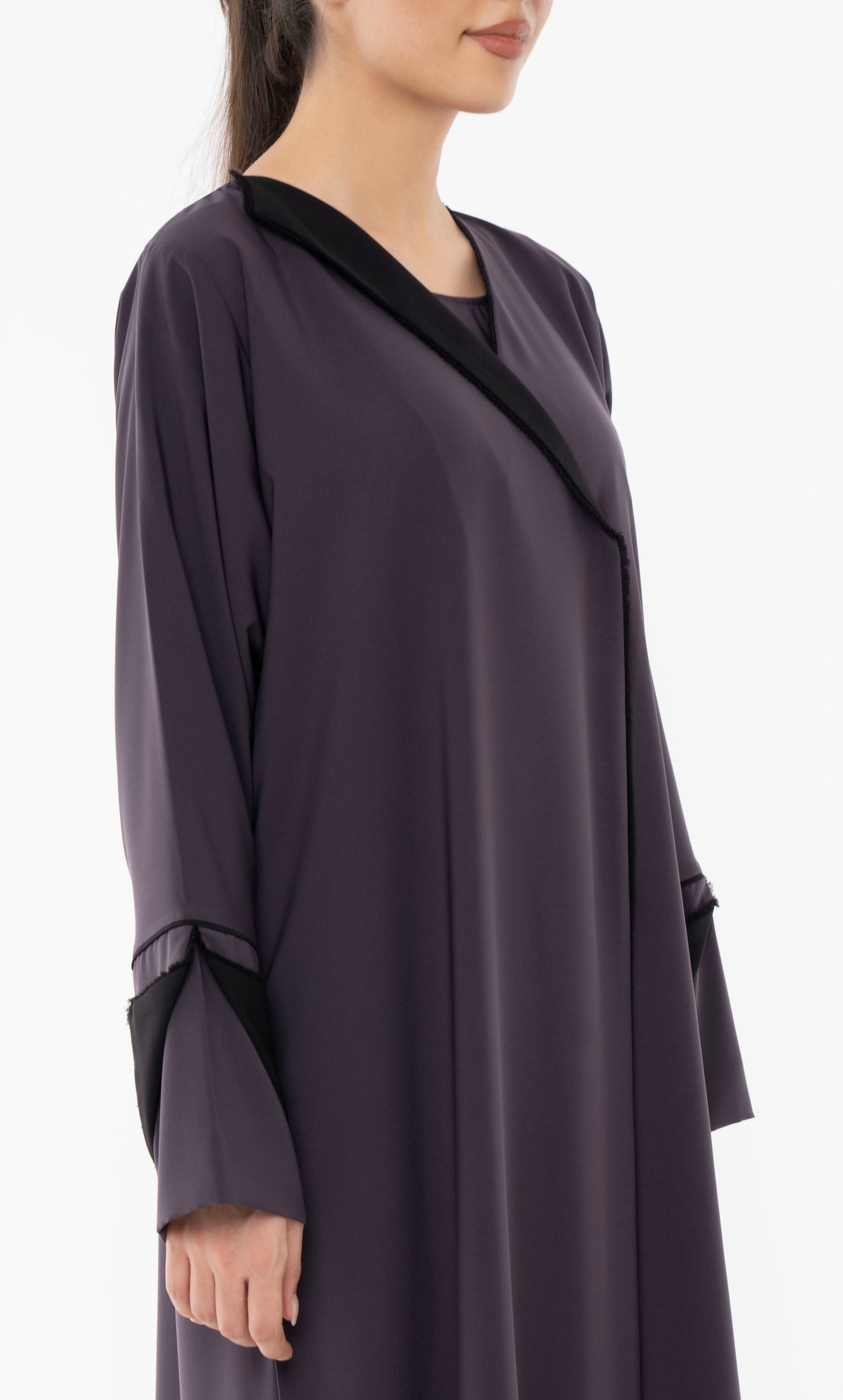 Colorblock Overlap Abaya With One Side Collar And Folded Sleeves