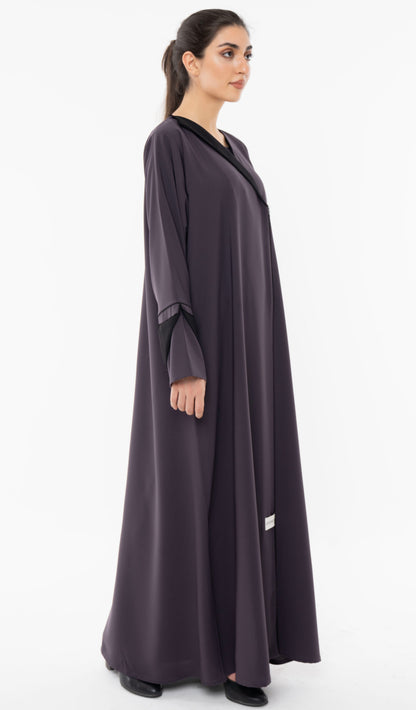 Colorblock Overlap Abaya With One Side Collar And Folded Sleeves