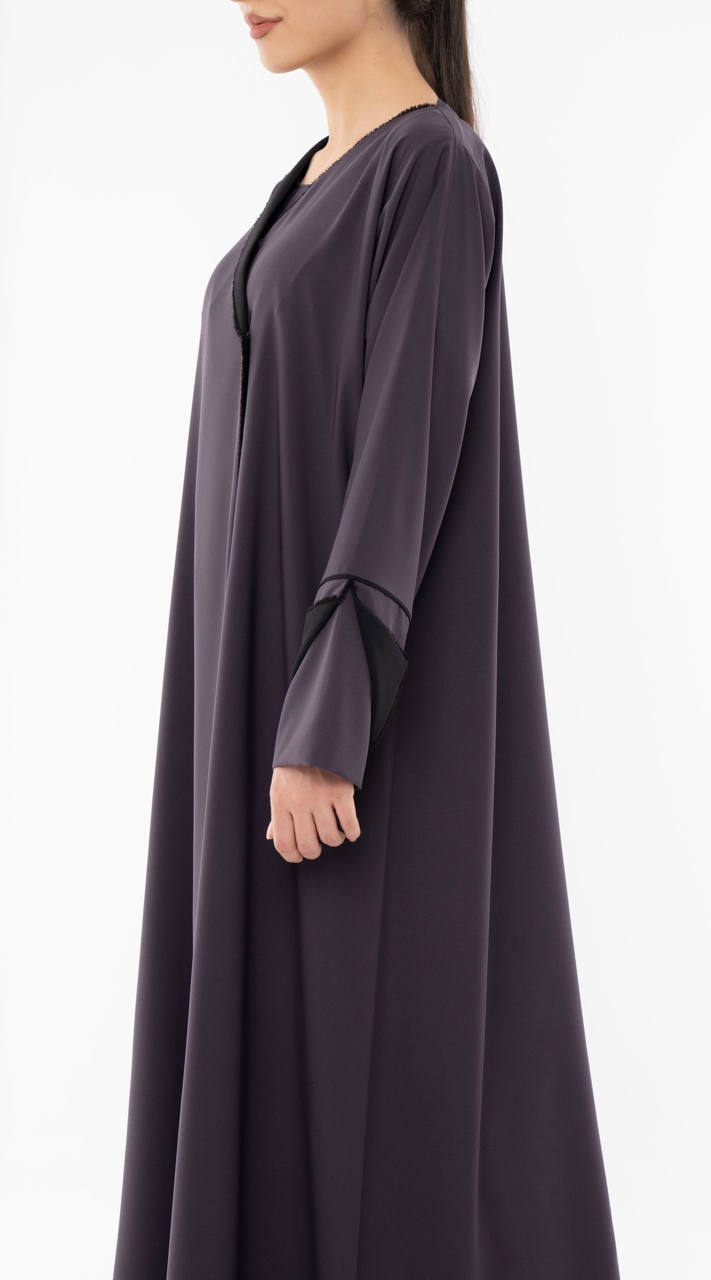 Colorblock Overlap Abaya With One Side Collar And Folded Sleeves