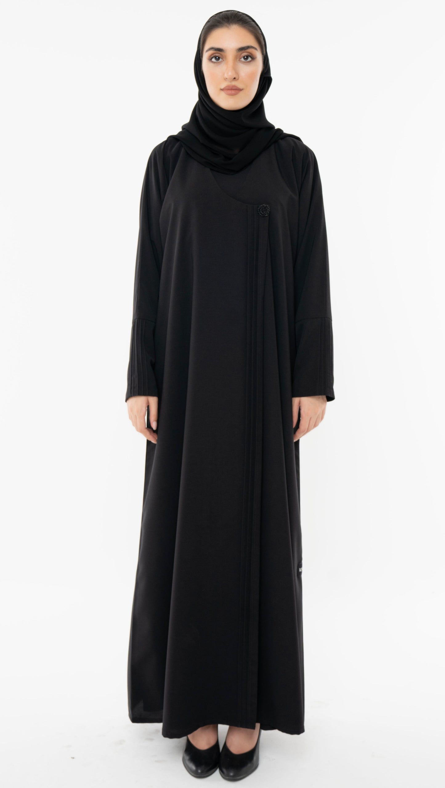 Curve Neck Overlap Abaya With Beautiful Handwork Button