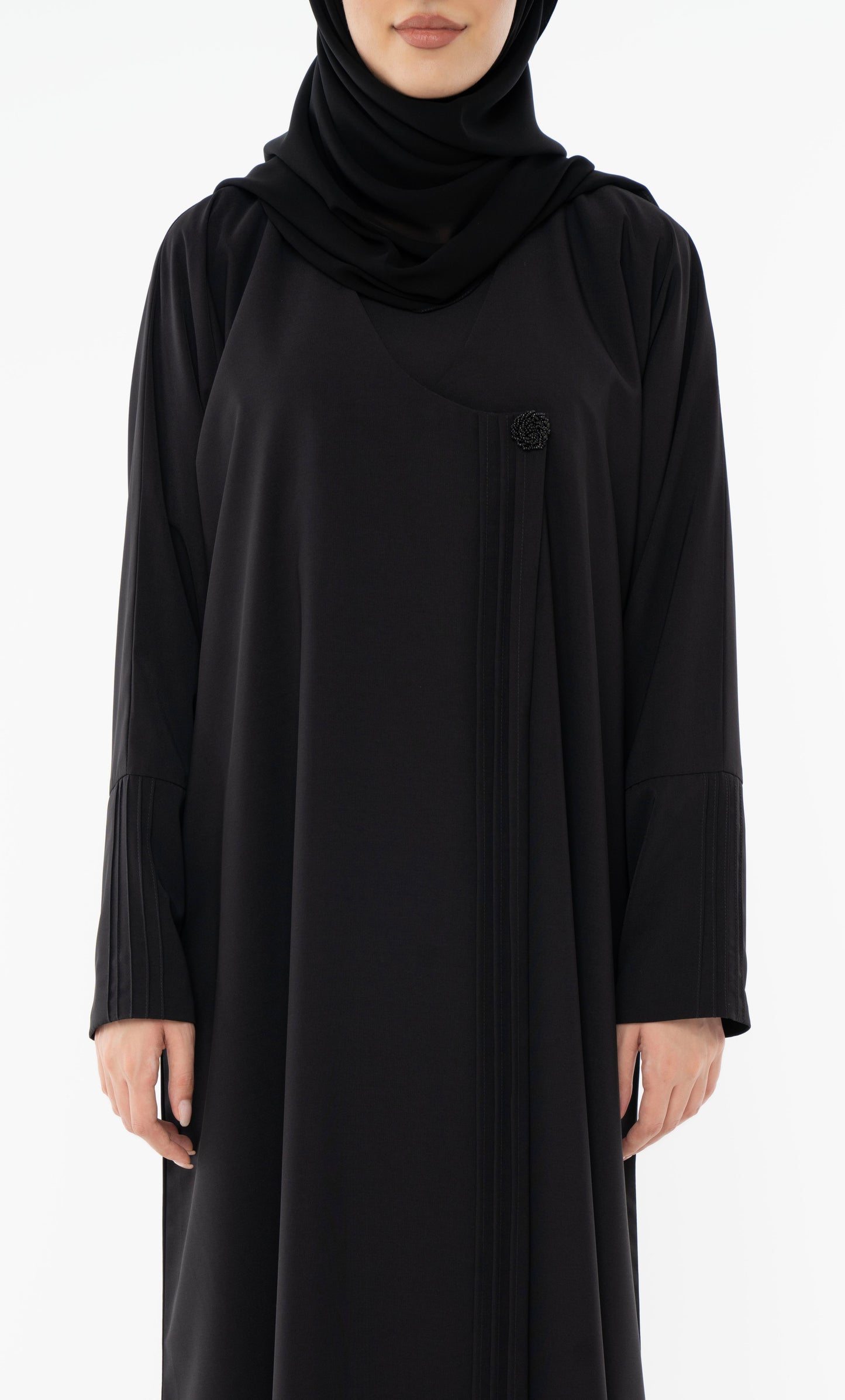 Curve Neck Overlap Abaya With Beautiful Handwork Button