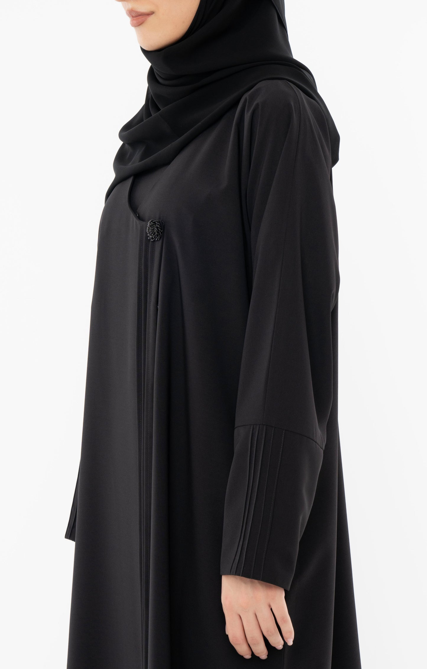 Curve Neck Overlap Abaya With Beautiful Handwork Button