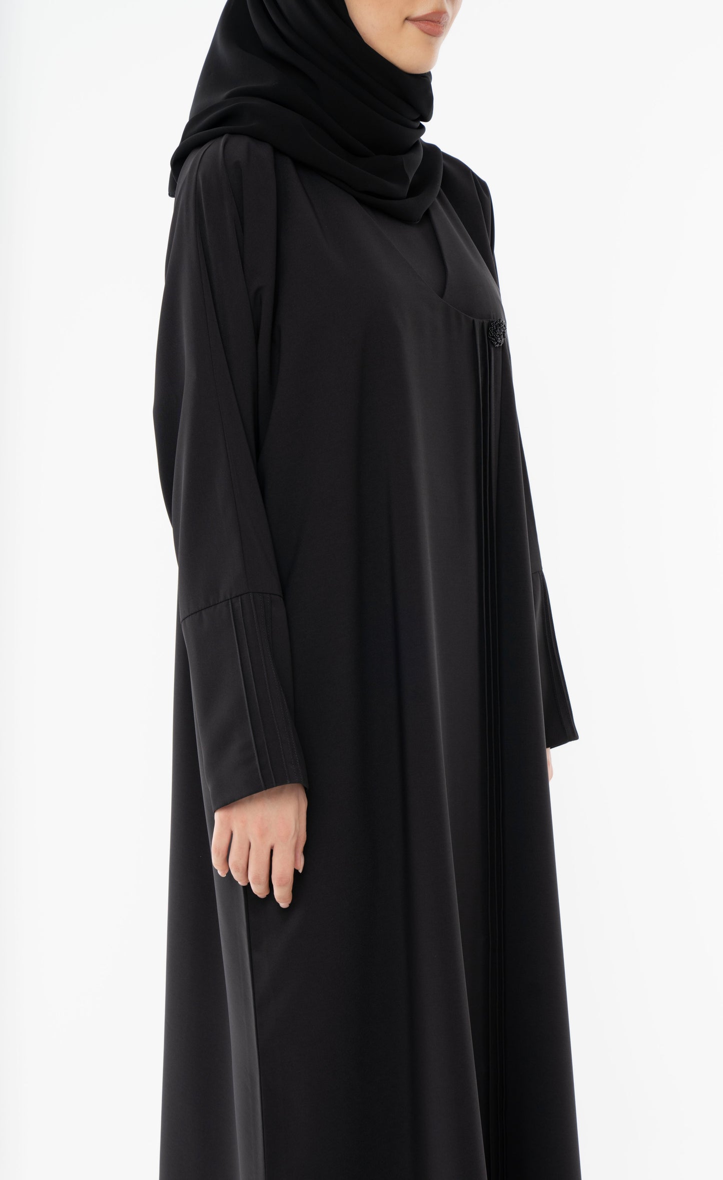 Curve Neck Overlap Abaya With Beautiful Handwork Button