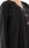 Designed Curve Neck Abaya With Floral Embroidery On Front And Sleeve