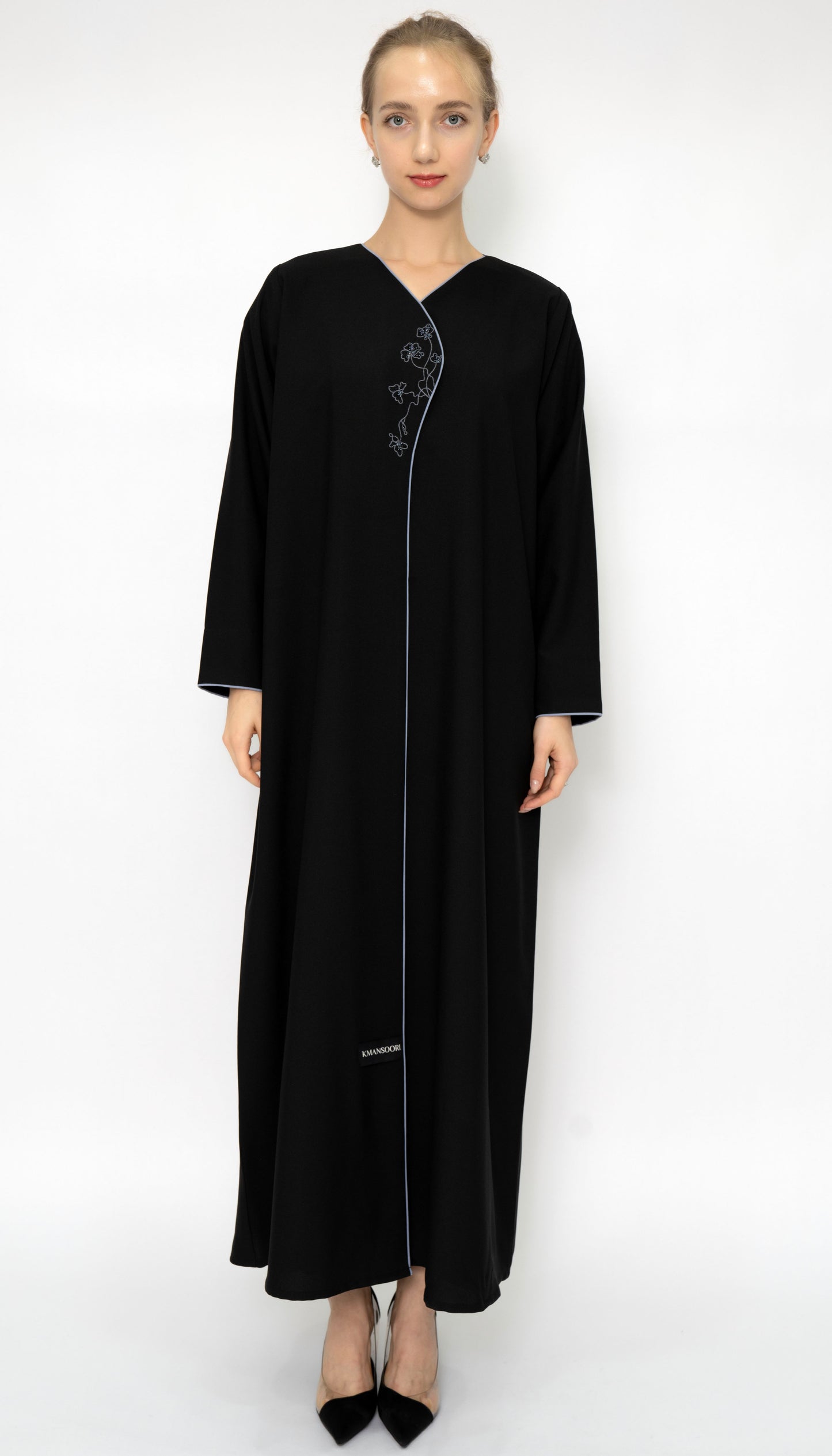 Black Overlap Abaya With Color Floral Embroidery Style