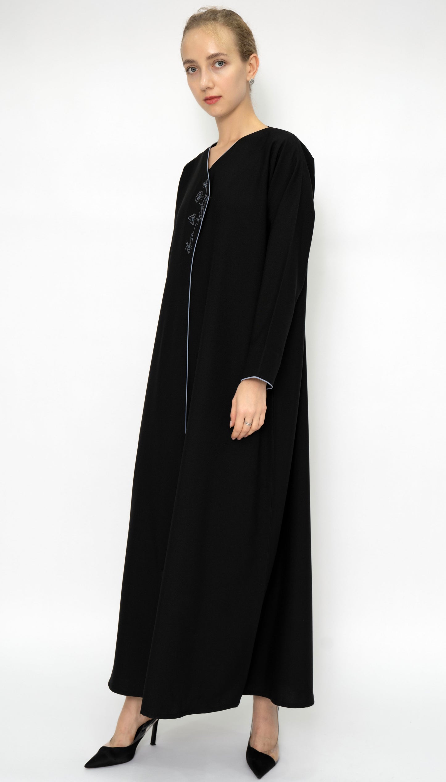 Black Overlap Abaya With Color Floral Embroidery Style