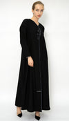 Black Overlap Abaya With Color Floral Embroidery Style