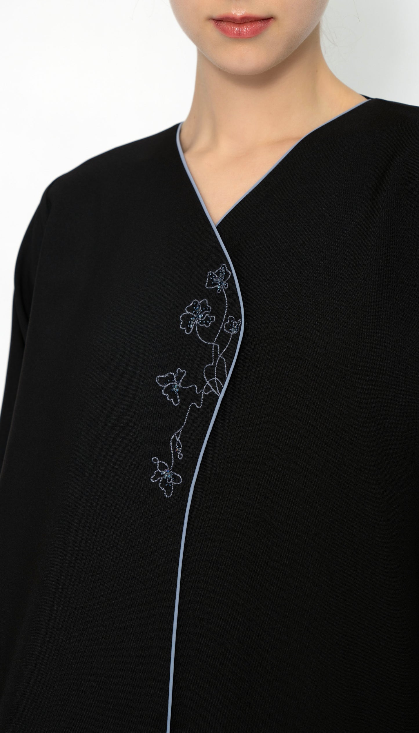 Black Overlap Abaya With Color Floral Embroidery Style