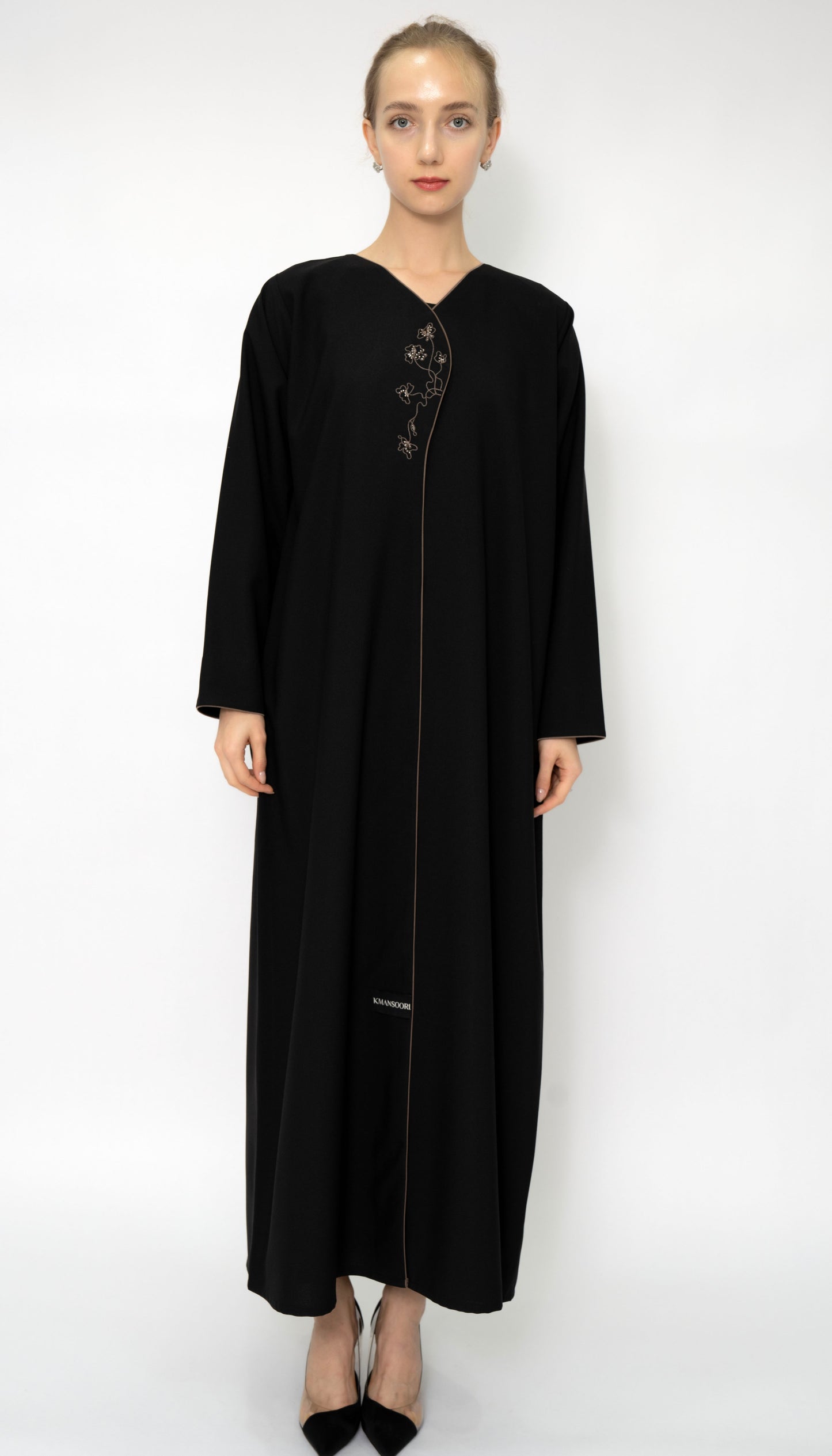 Black Overlap Abaya With Color Floral Embroidery Style