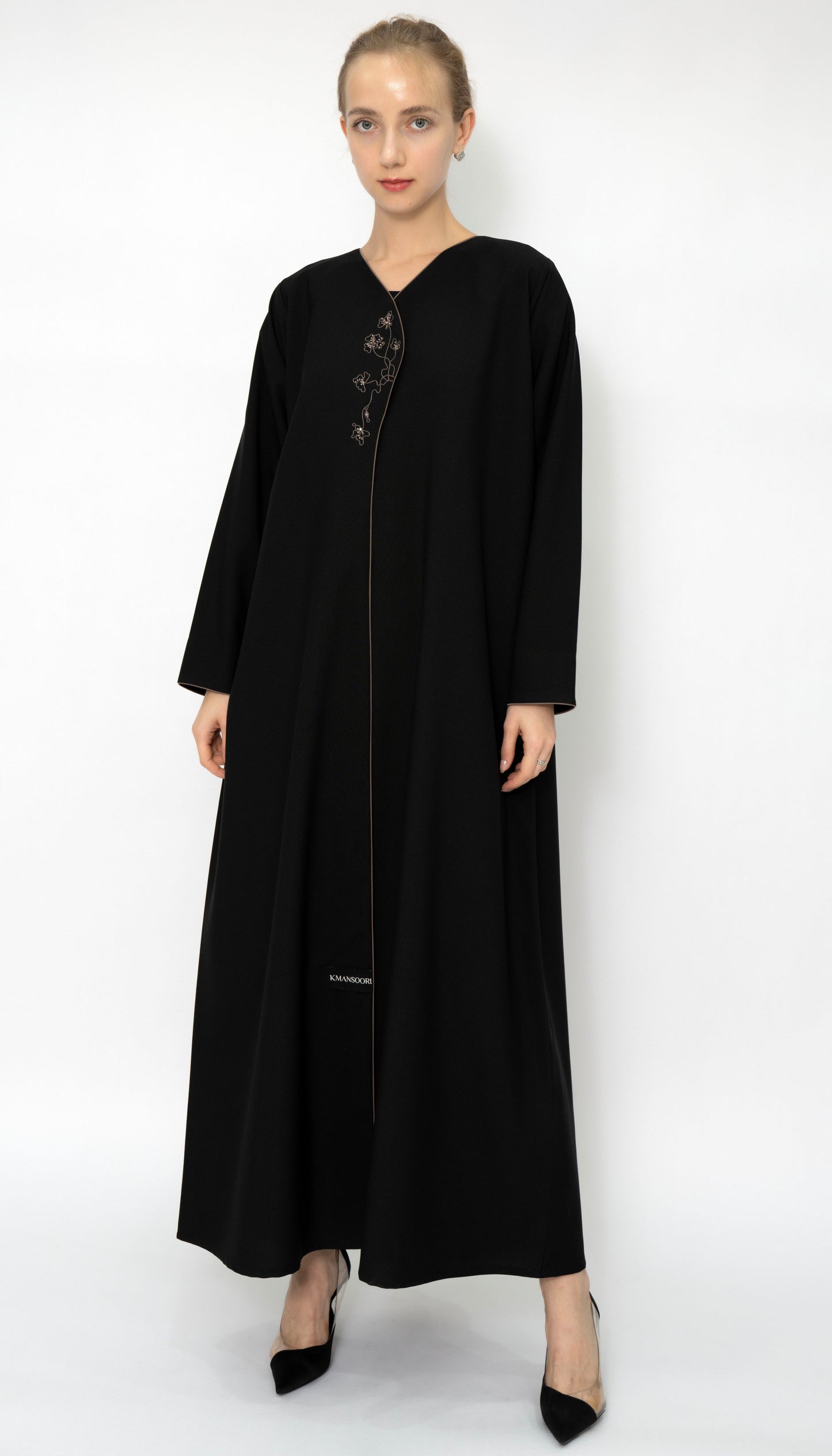 Black Overlap Abaya With Color Floral Embroidery Style