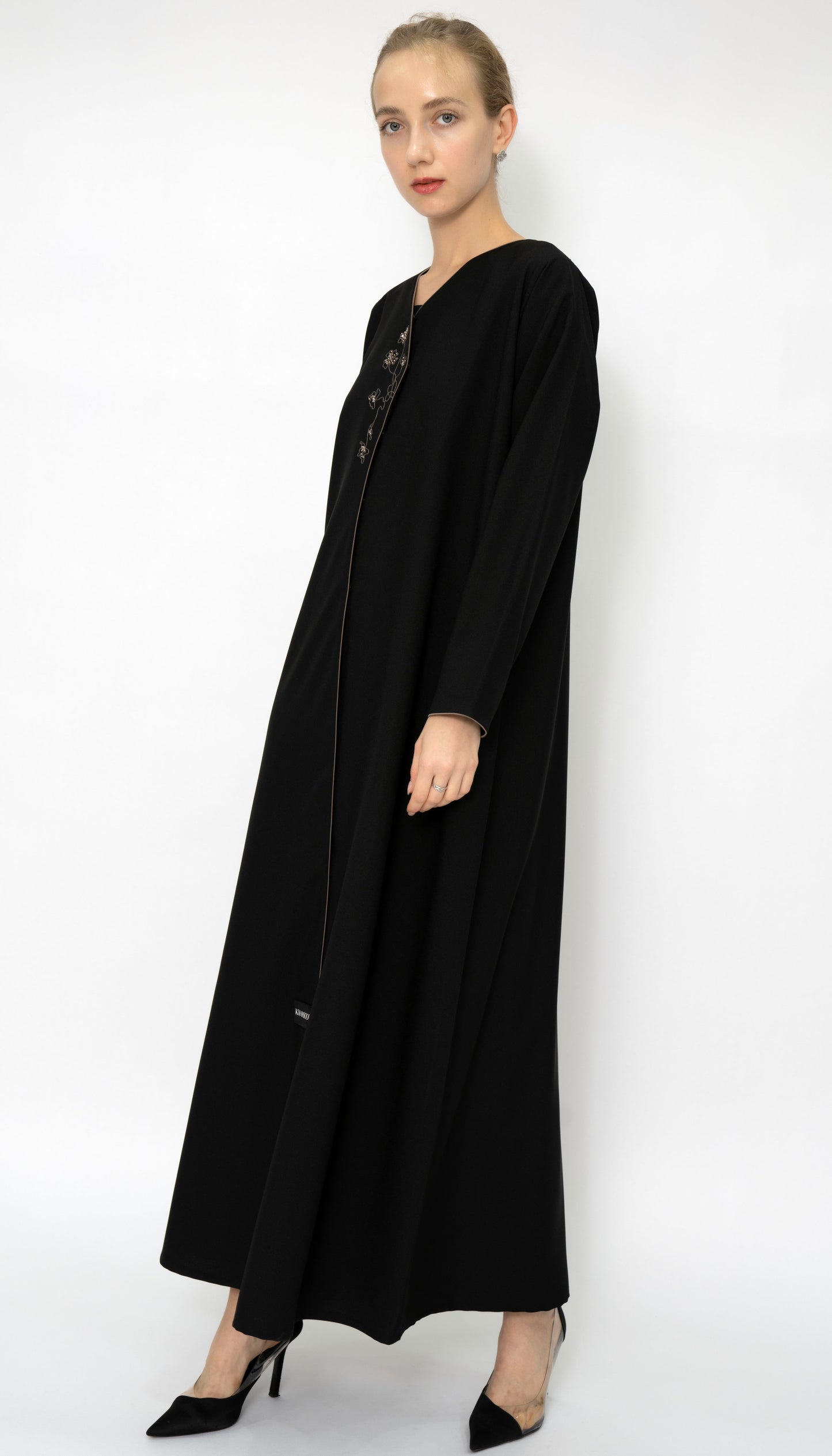 Black Overlap Abaya With Color Floral Embroidery Style