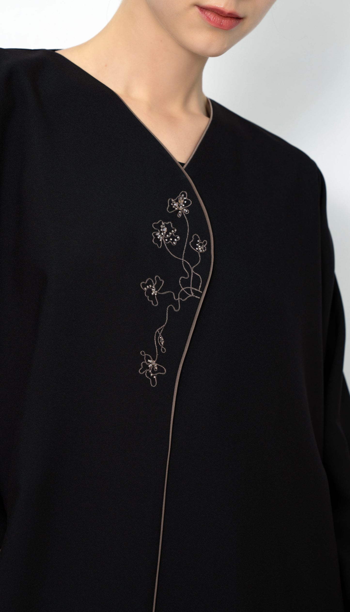 Black Overlap Abaya With Color Floral Embroidery Style