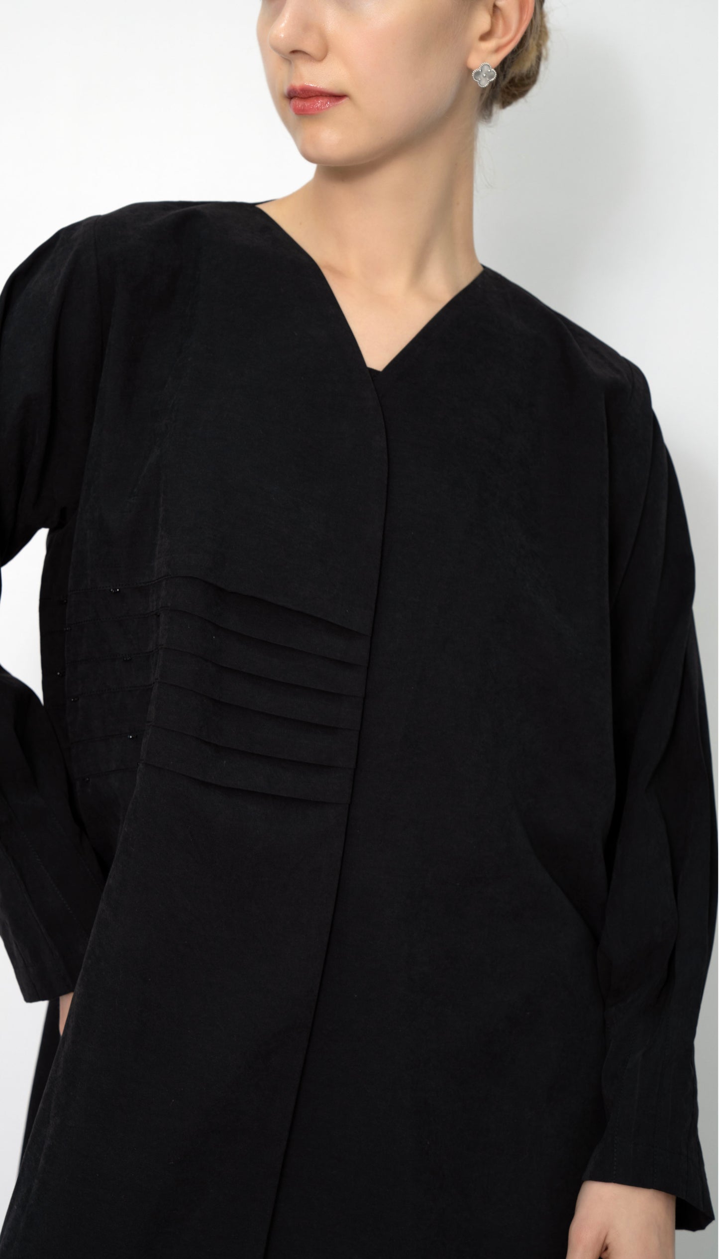 Plated Overlap Abaya With Bead Work Detailing