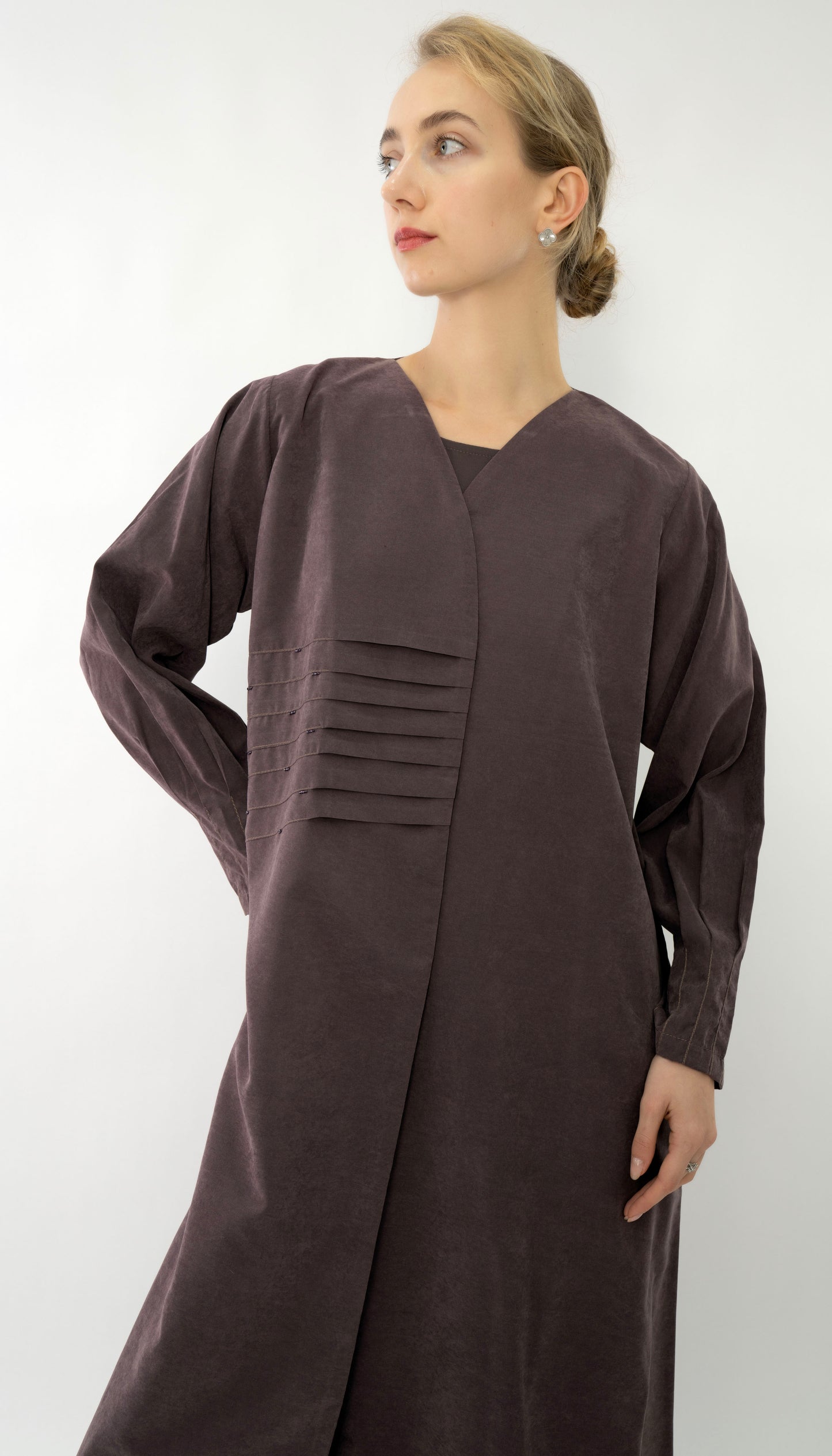 Plated Overlap Abaya With Bead Work Detailing