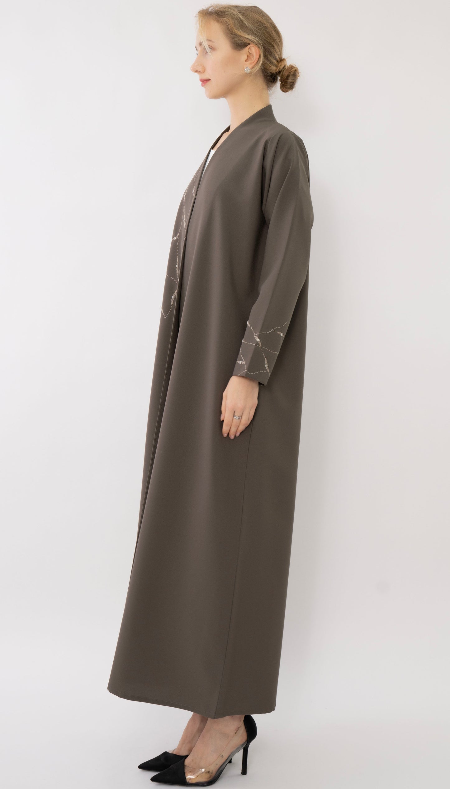 High Neck Abaya With Embroidery Enriched With Bead Work