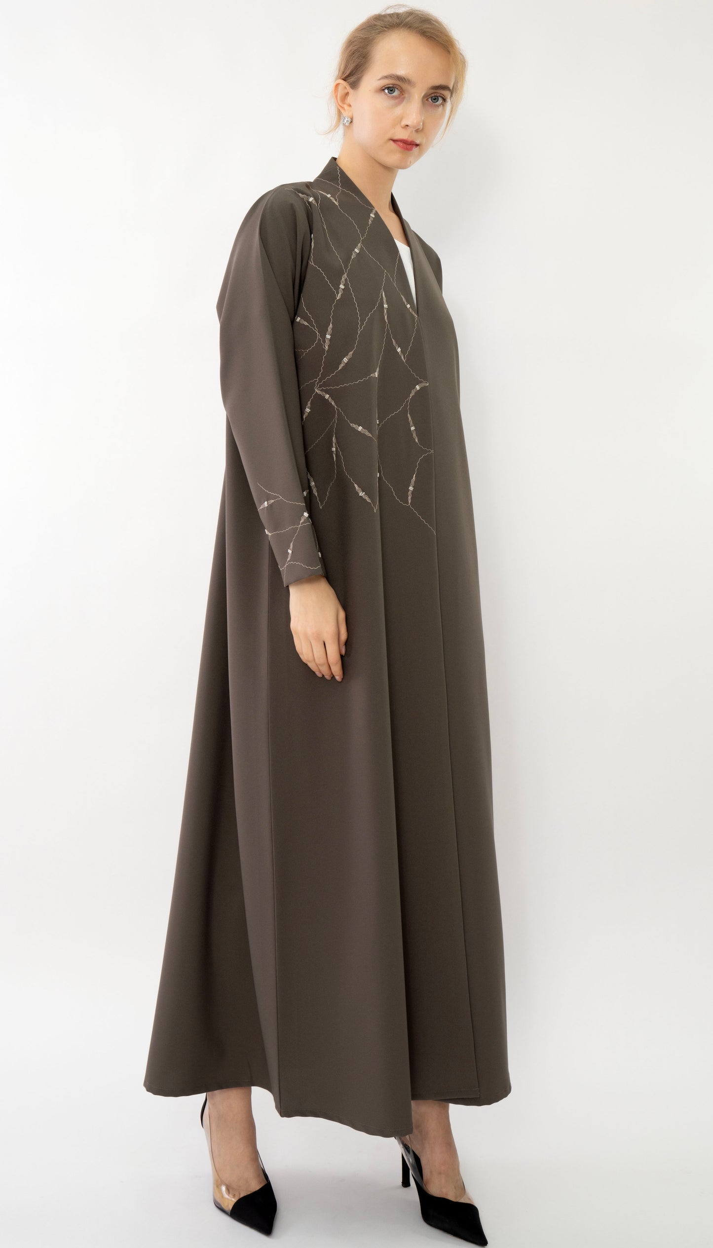 High Neck Abaya With Embroidery Enriched With Bead Work