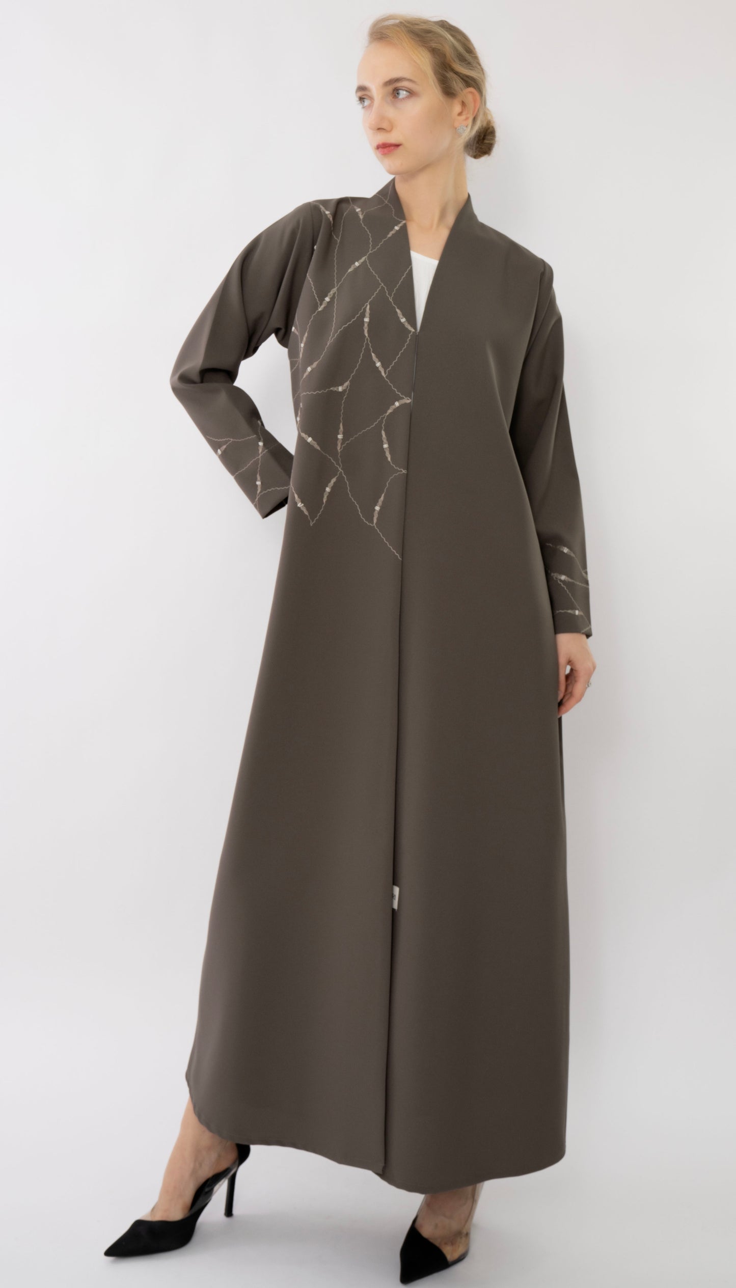 High Neck Abaya With Embroidery Enriched With Bead Work