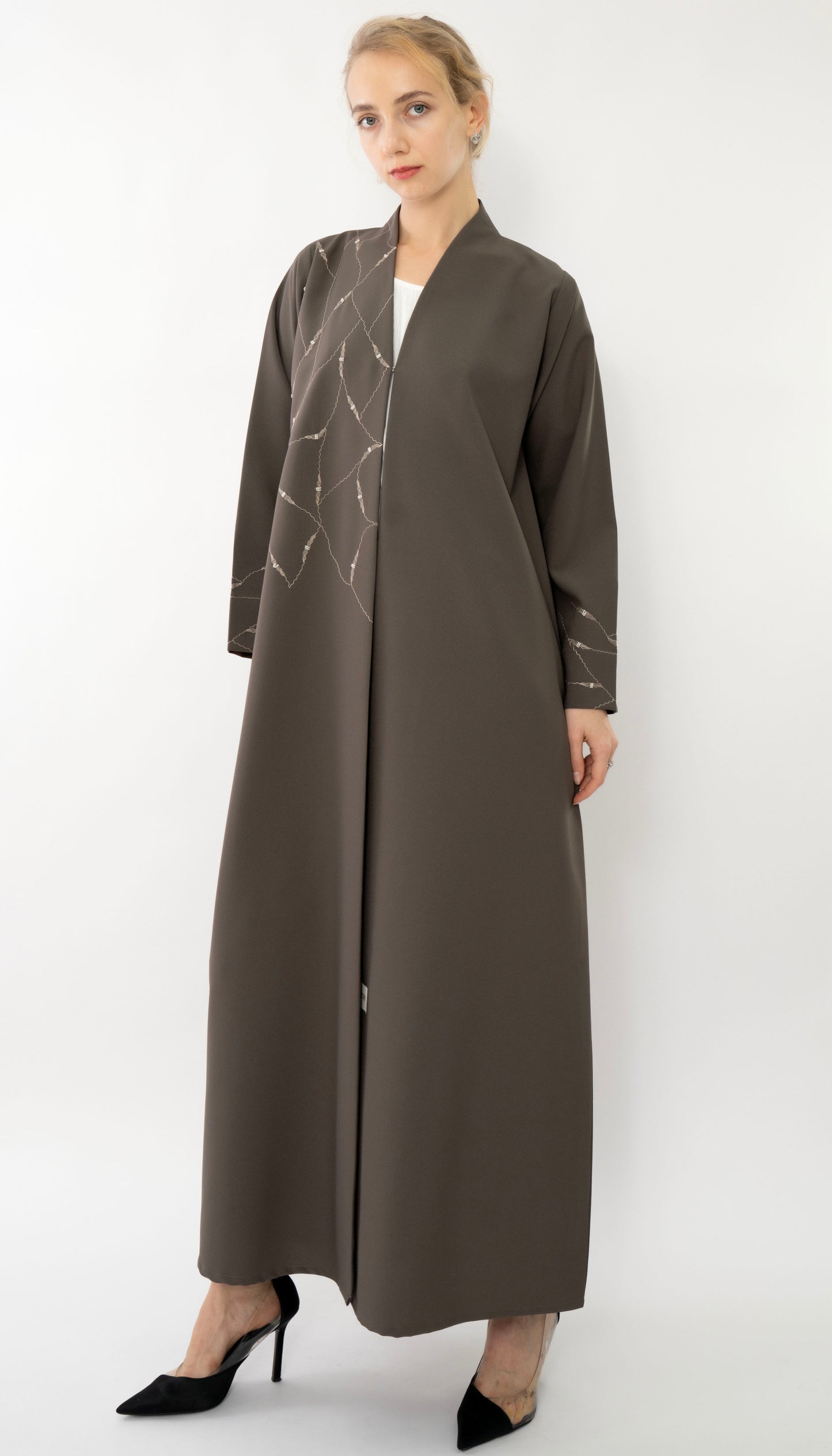 High Neck Abaya With Embroidery Enriched With Bead Work