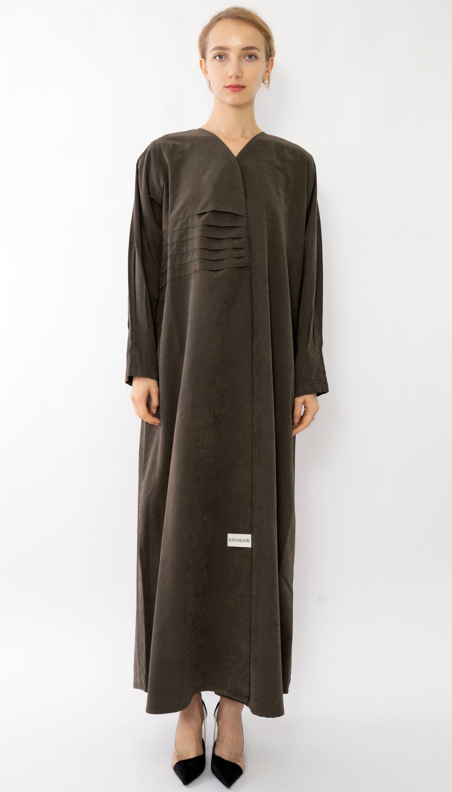 Plated Overlap Abaya With Bead Work Detailing