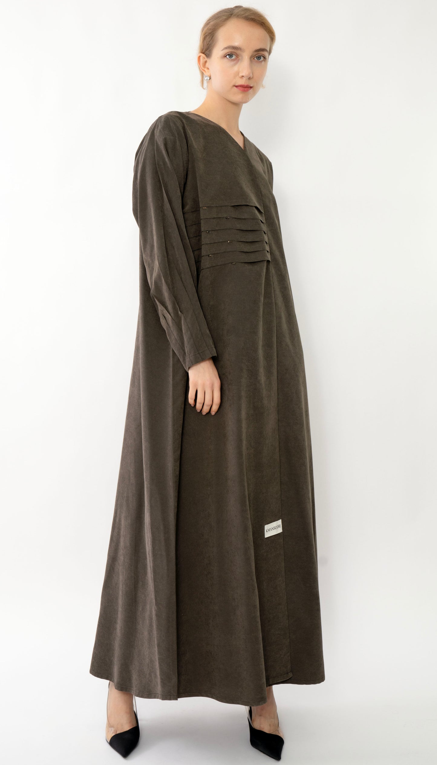 Plated Overlap Abaya With Bead Work Detailing