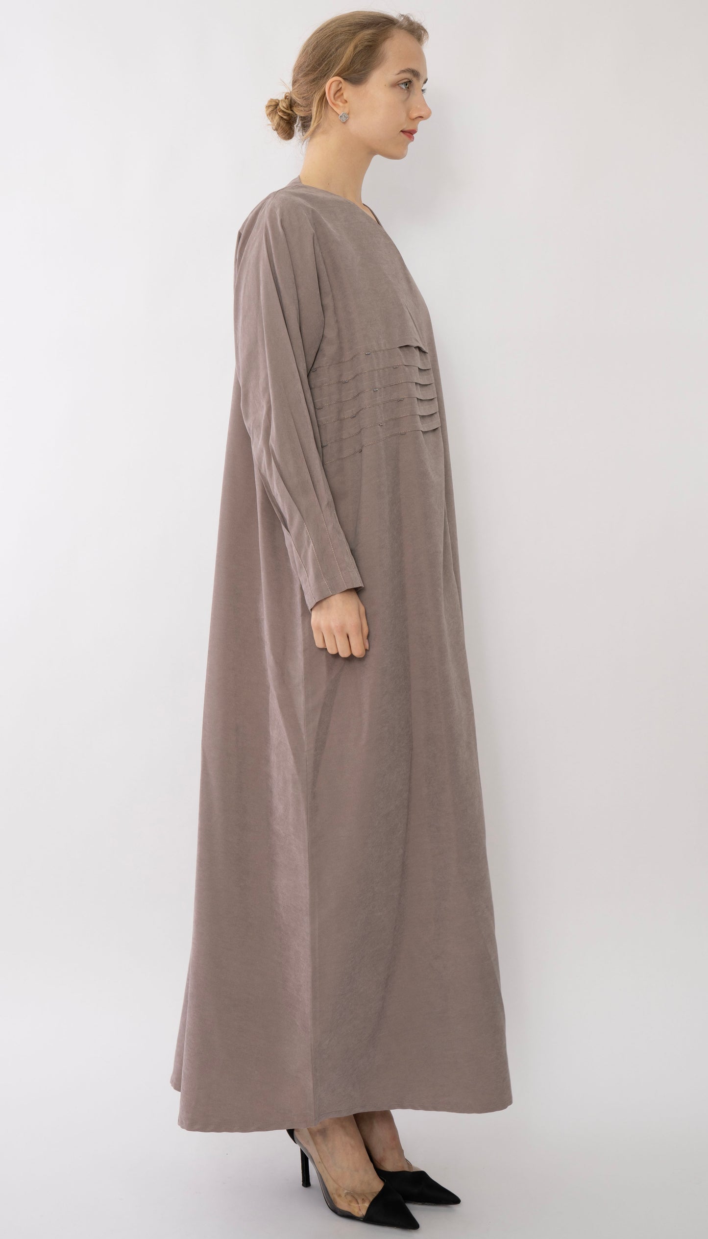 Plated Overlap Abaya With Bead Work Detailing