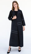 Collar Abaya With Blanket Stitch Detailing On Front And Sleeve