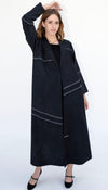 Collar Abaya With Blanket Stitch Detailing On Front And Sleeve