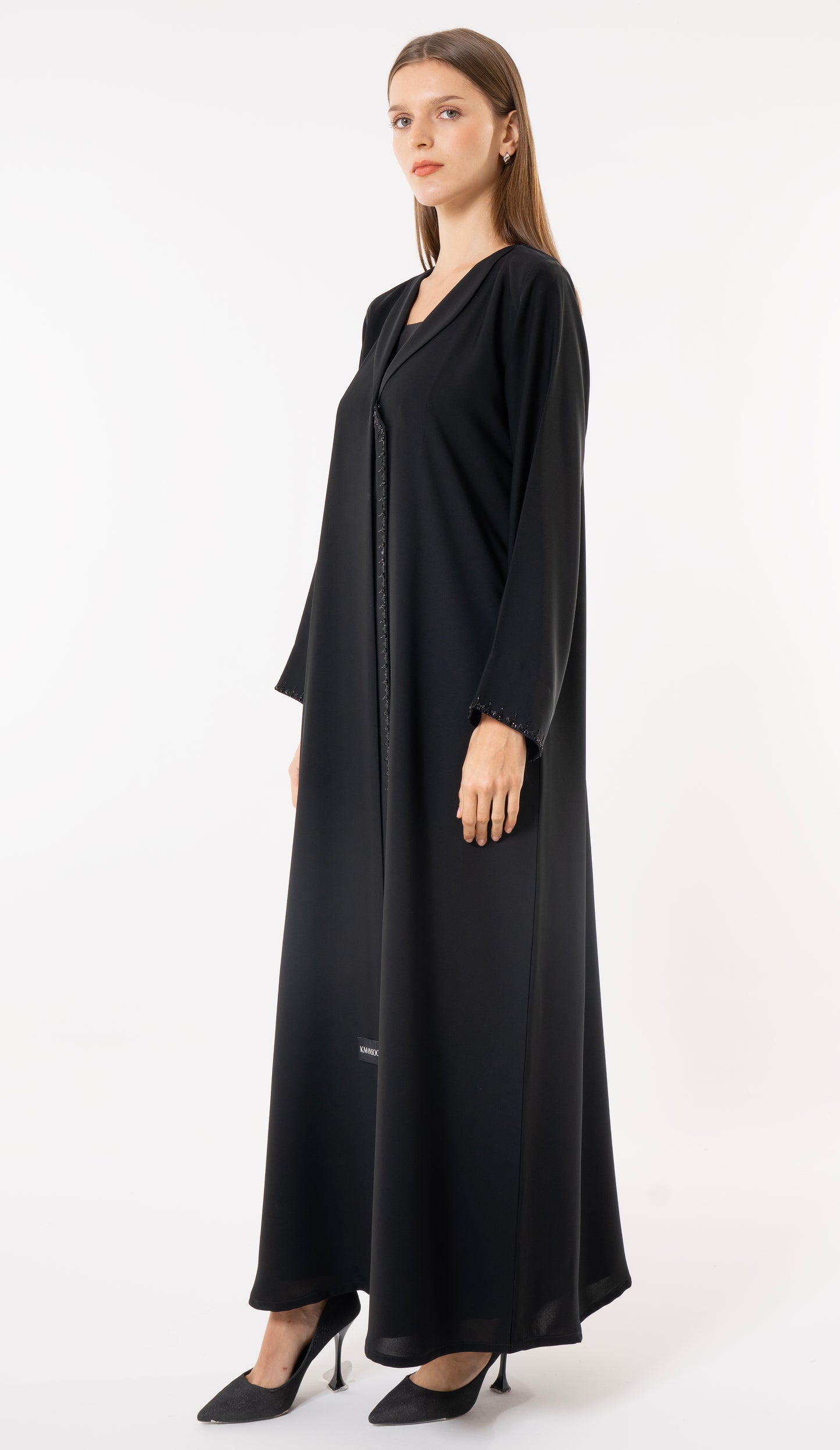 Black Collar Abaya With Handworked Front Detailing